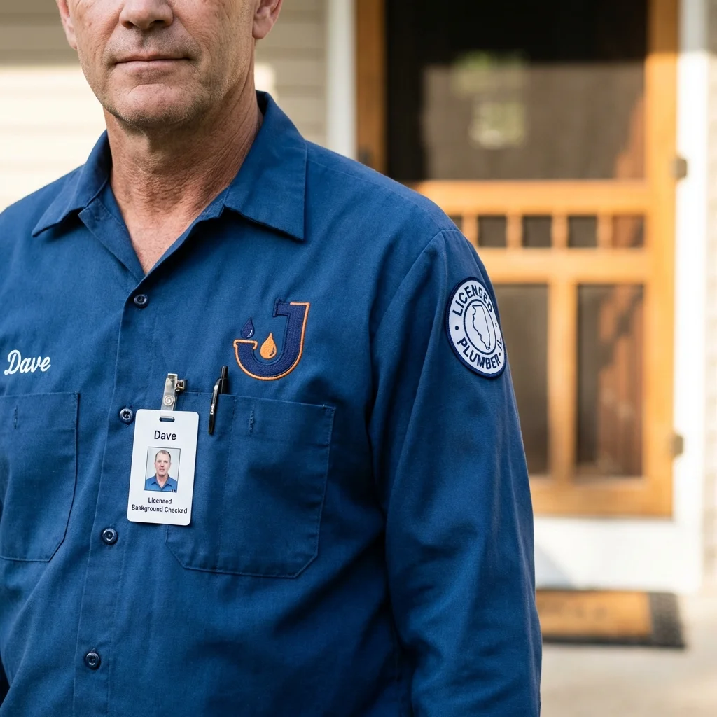 Licensed plumber showing ID badge in Fox Island, WA