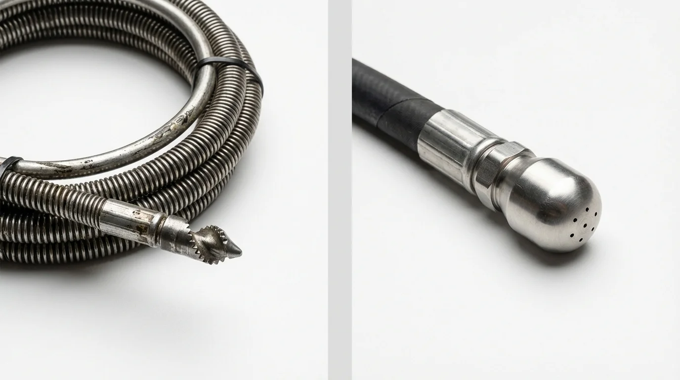 Drain snake cable and hydro jetting nozzle used for drain cleaning in Fox Island, WA