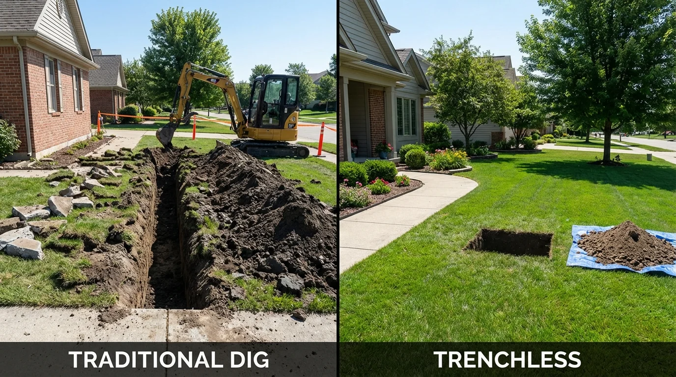 Trenchless sewer repair with minimal yard damage versus traditional excavation in Fox Island, WA
